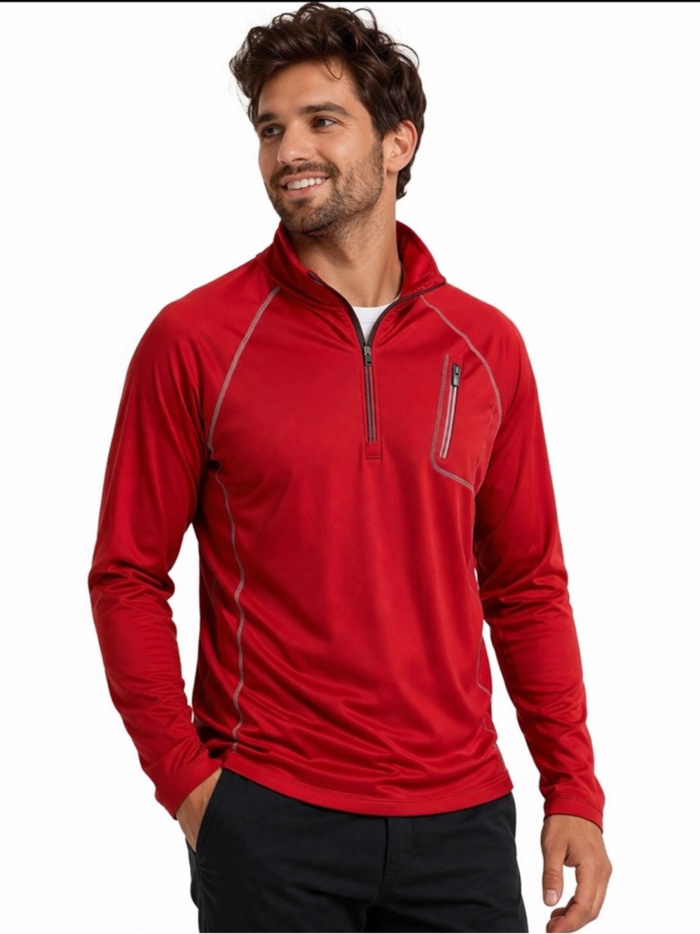 BCG Men’s Red Performance Half Zip Running Pullover Athletic Top S